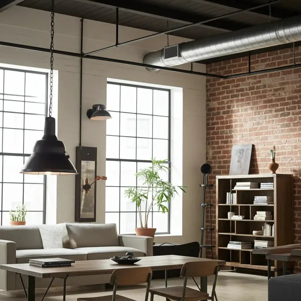 Industrial factory-style black pendant light - Vindus Furniture
