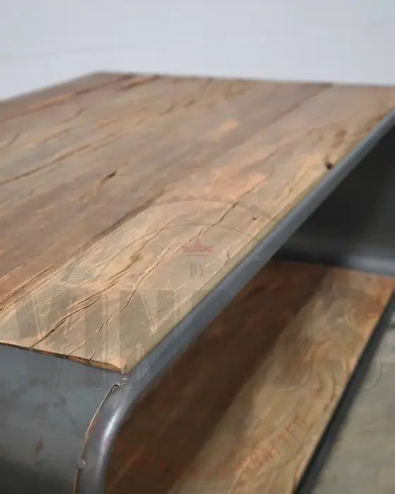 Retro coffee table made of recycled wood and steel