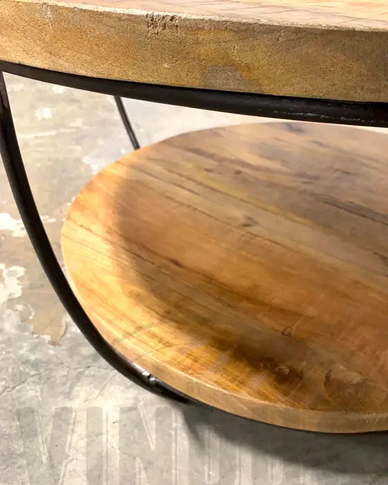 Table basse ronde de salon en bois de manguier