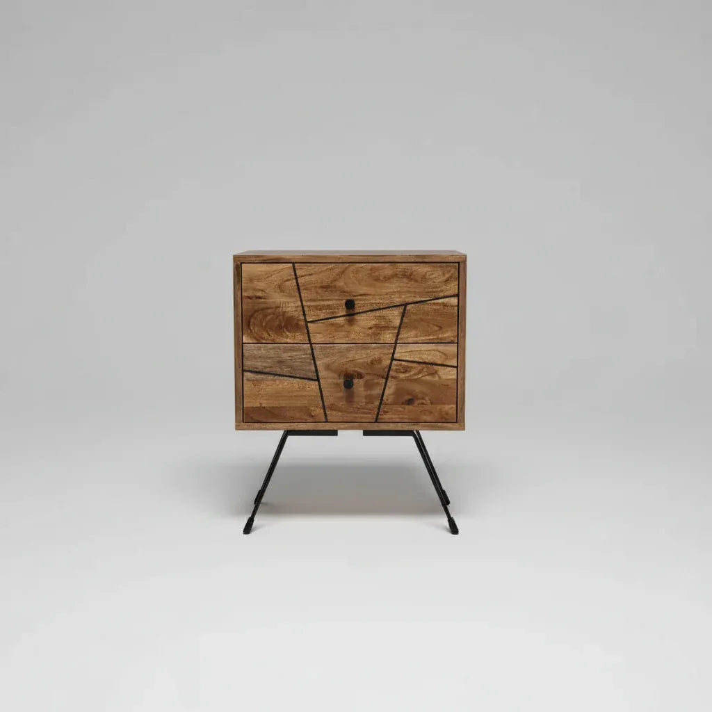 Table d'appoint style Mid-Century en bois D'Acacia avec 2 tiroirs Vindus Furniture
