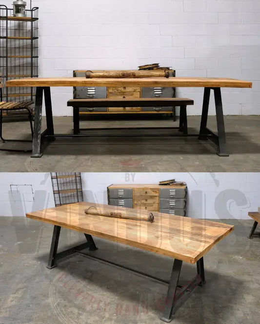 AMSTERDAM industrial dining table with mango wood top and cast steel leg