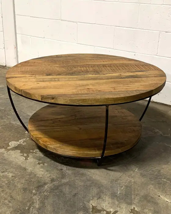 Table basse ronde de salon en bois de manguier
