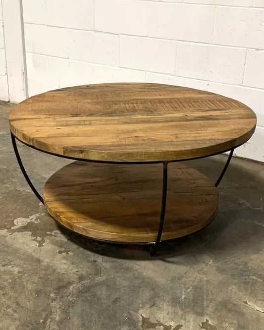 Round mango wood living room coffee table