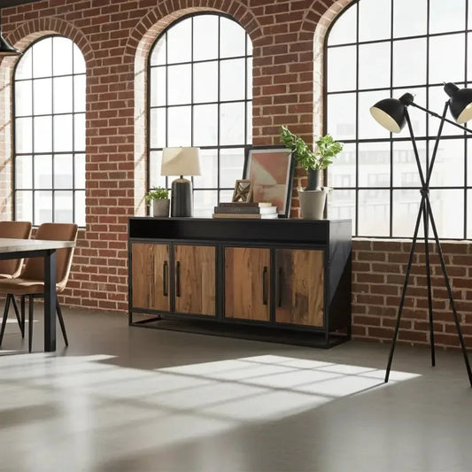 Buffet bois Recyclé sur structure d'acier noir Vindus Furniture