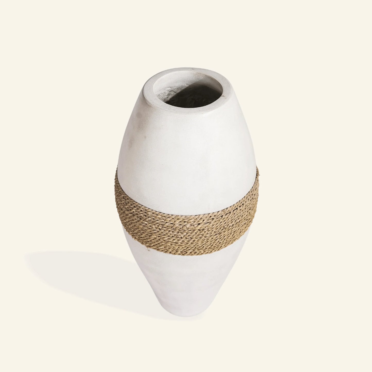 Large decorative vase made of cement and seagrass