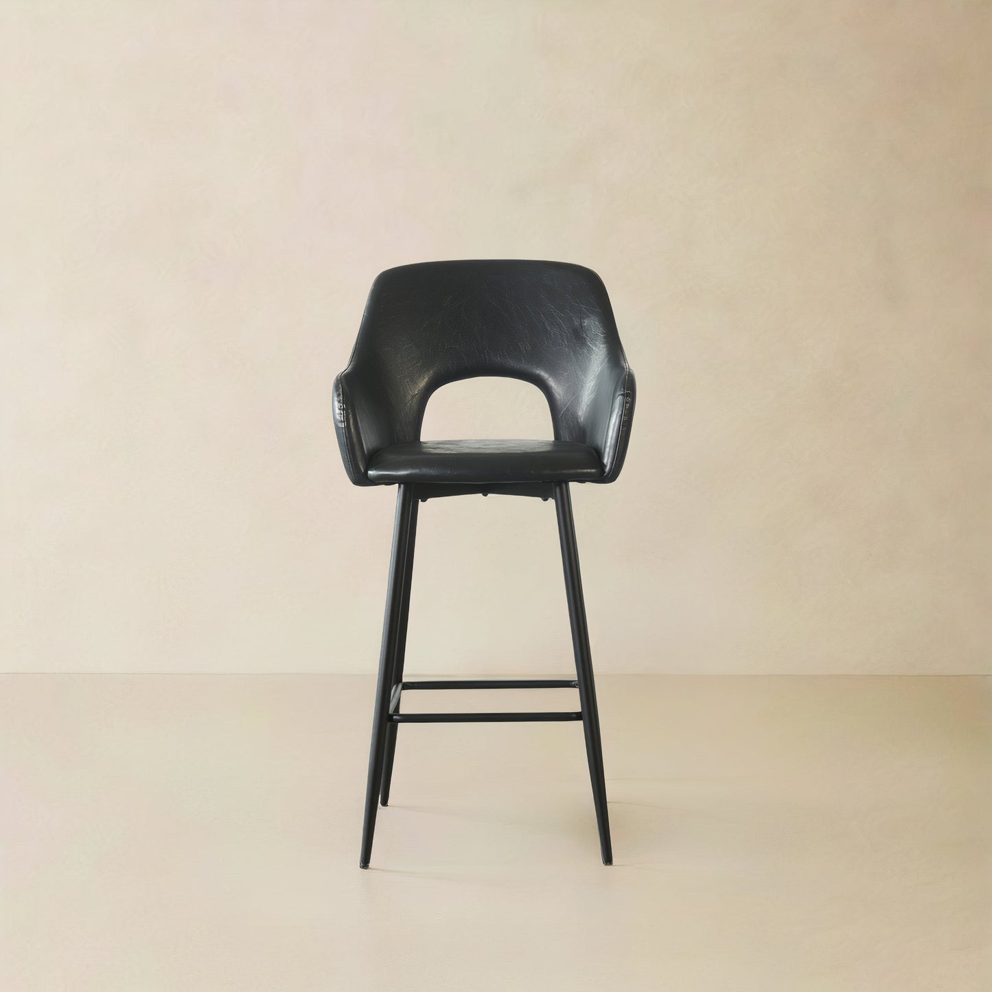 KINGSTON Leather Counter Stool, Black, 25.6"