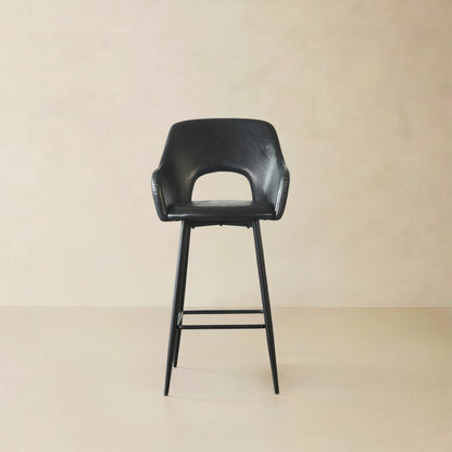 KINGSTON Leather Counter Stool, Black, 25.6"