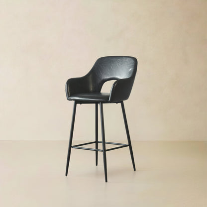 KINGSTON Leather Counter Stool, Black, 25.6"