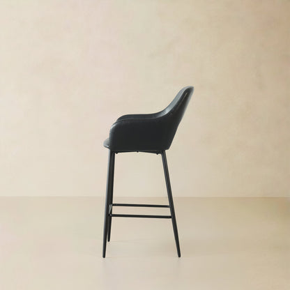 KINGSTON Leather Counter Stool, Black, 25.6"