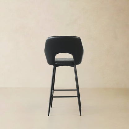 KINGSTON Leather Counter Stool, Black, 25.6"