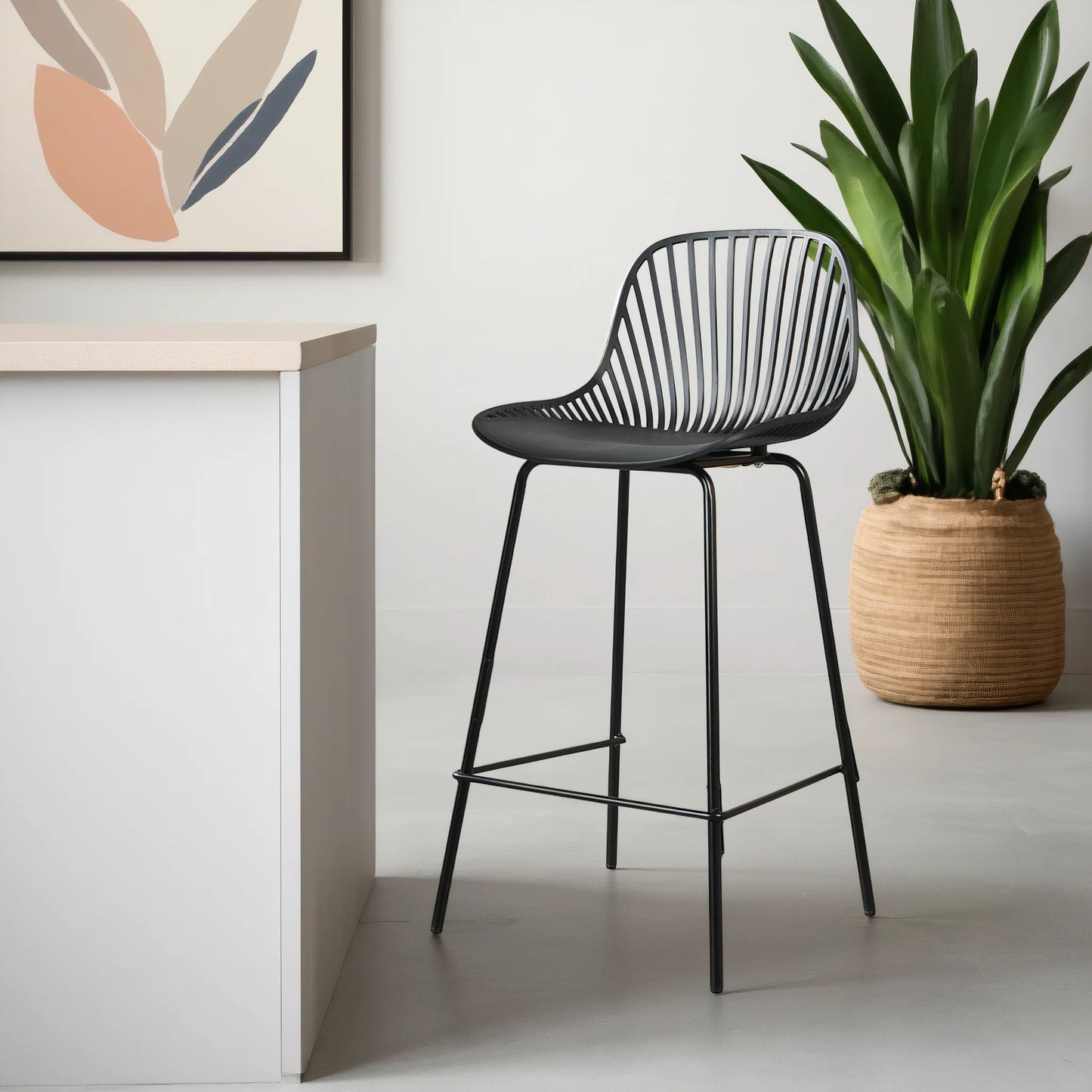 PEARL Plastic Counter Stool, Black, 25.6"