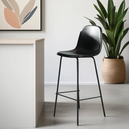 ROMA Leather Bar Stool, Black, 29.5"