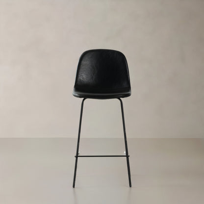 ROMA Leather Bar Stool, Black, 29.5"