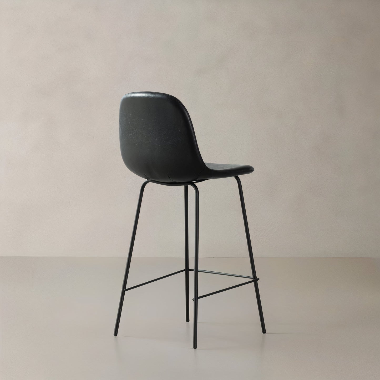 ROMA Leather Bar Stool, Black, 29.5"