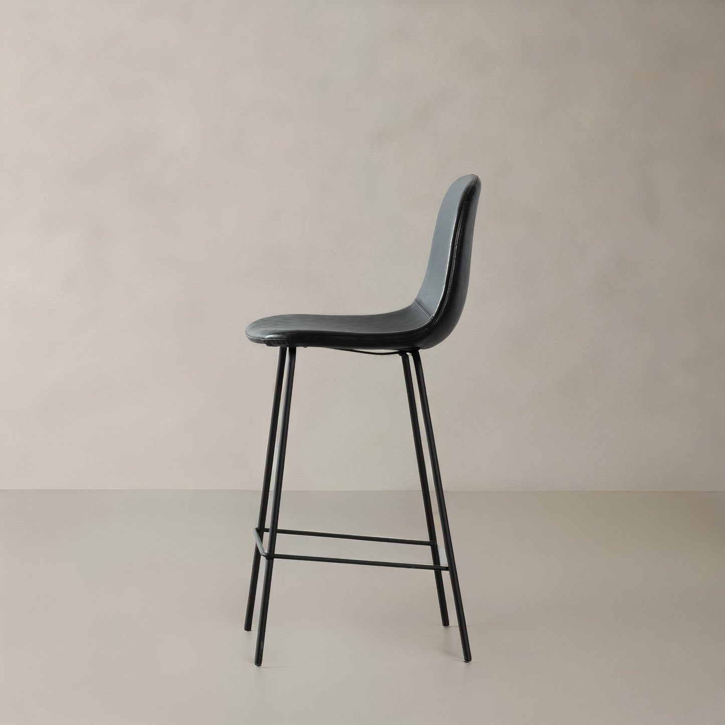 ROMA Leather Bar Stool, Black, 29.5"