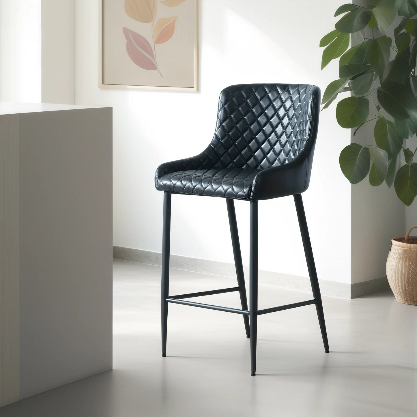 VICTOR Leather Counter Stool, Black, 25.6"