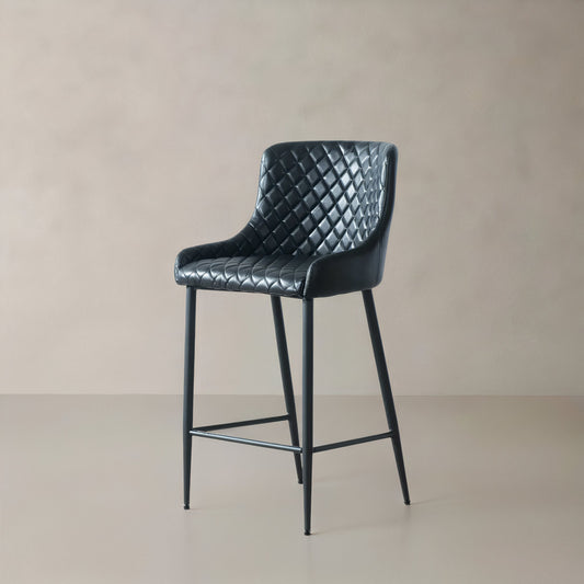 VICTOR Leather Counter Stool, Black, 25.6"