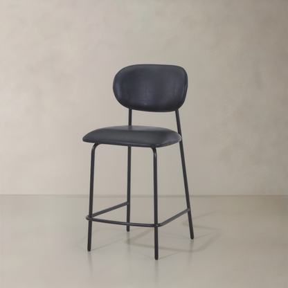 CLAPA Leather Counter Stool, Black, 25.6"