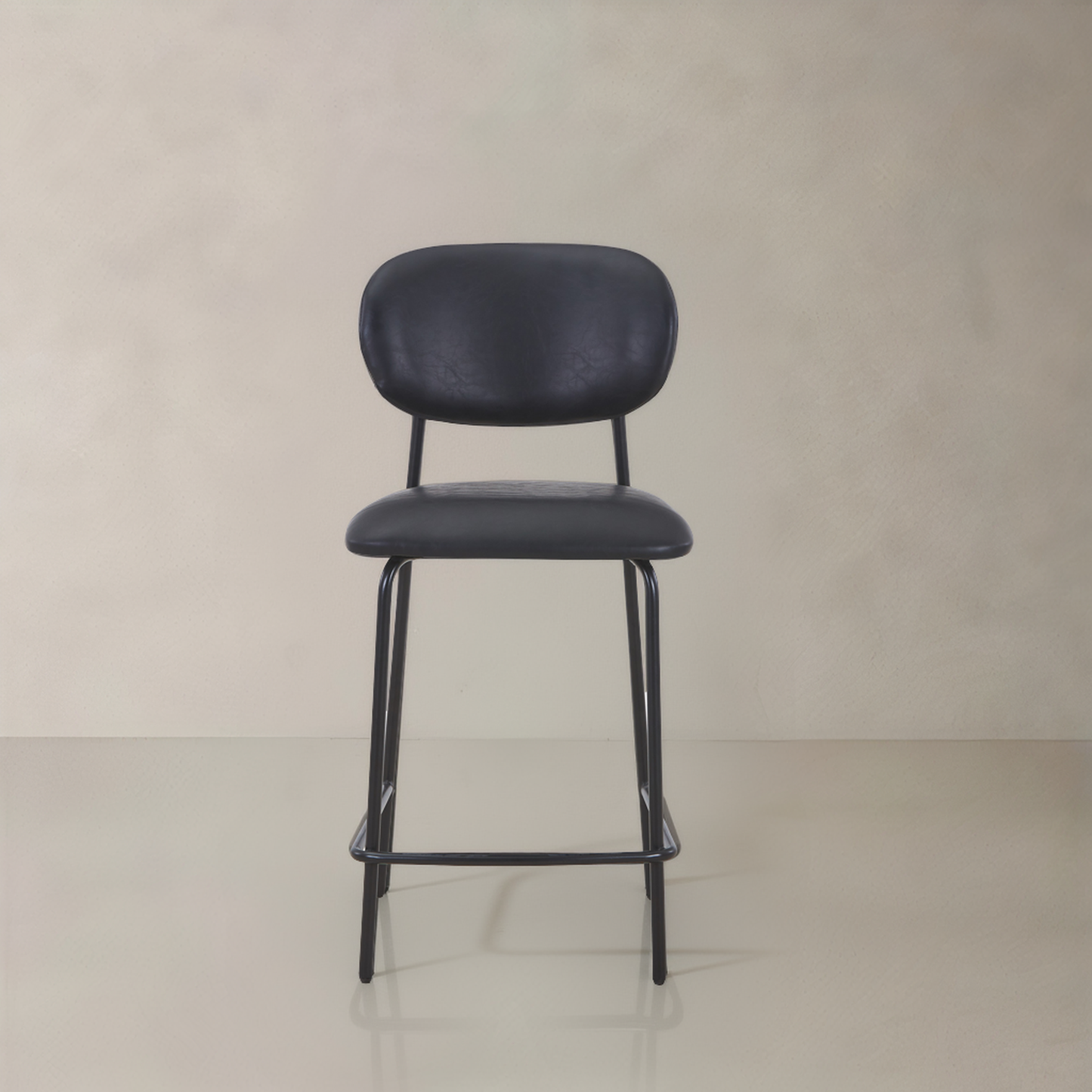CLAPA Leather Counter Stool, Black, 25.6"