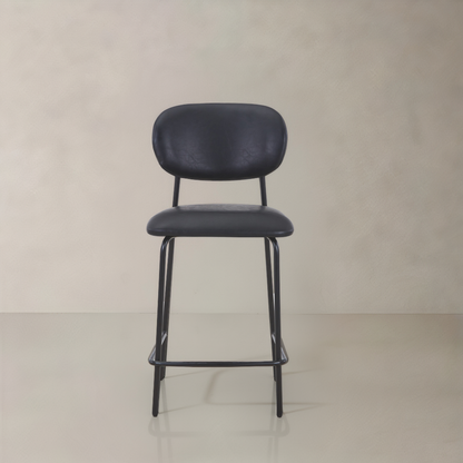 CLAPA Leather Counter Stool, Black, 25.6"