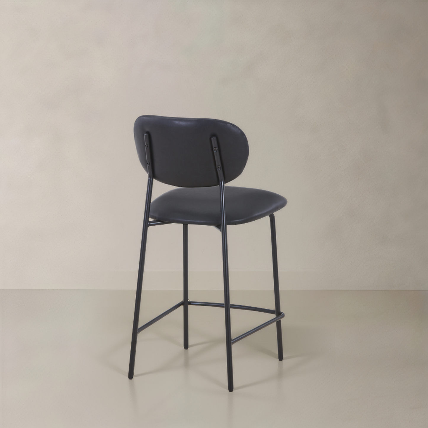 CLAPA Leather Counter Stool, Black, 25.6"