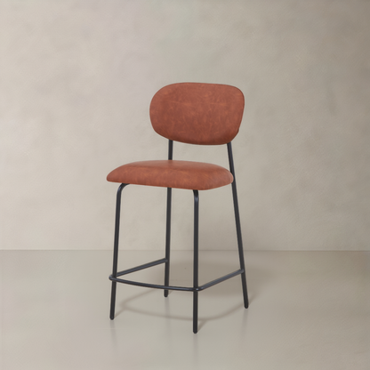 CLAPA Leather Counter Stool, Brown, 25.6"