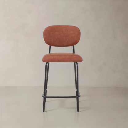 CLAPA Leather Counter Stool, Brown, 25.6"