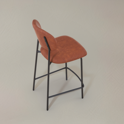 CLAPA Leather Counter Stool, Brown, 25.6"