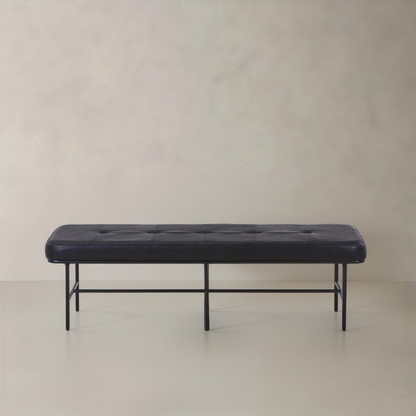 ROMA Leather Bench, Black, 62.9"