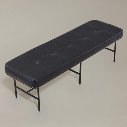 ROMA Leather Bench, Black, 62.9"