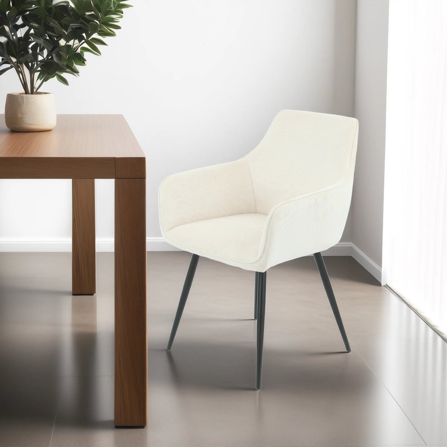 ELARA Corduroy Fabric Armchair, Cream