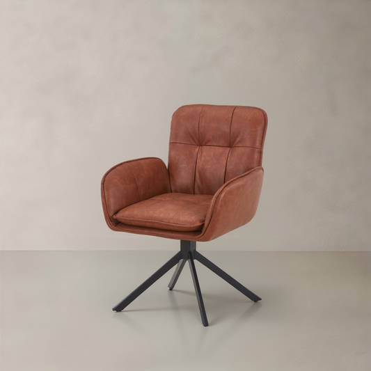 LEO Swivel Leather Armchair, Brown