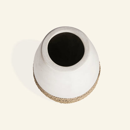 Large decorative vase made of cement and seagrass