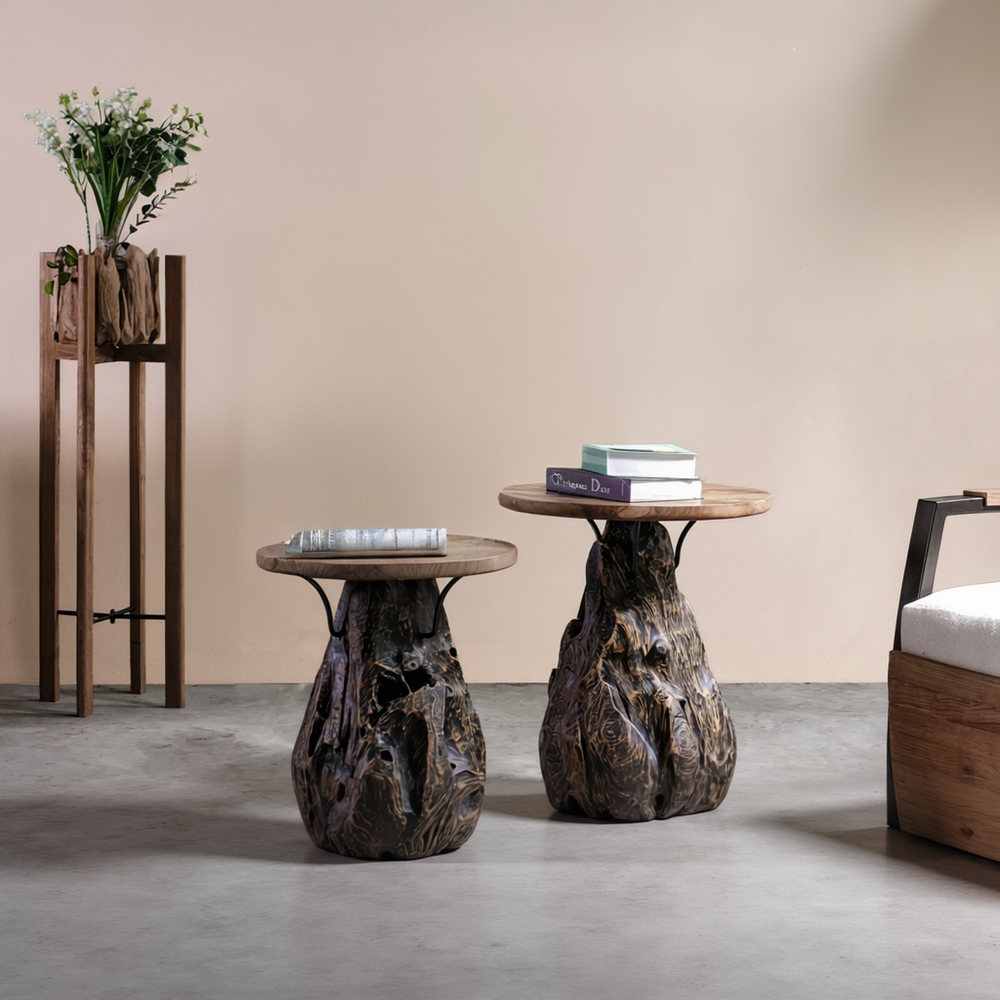 MONROE Solid Teak Side Table, Natural, 50cm