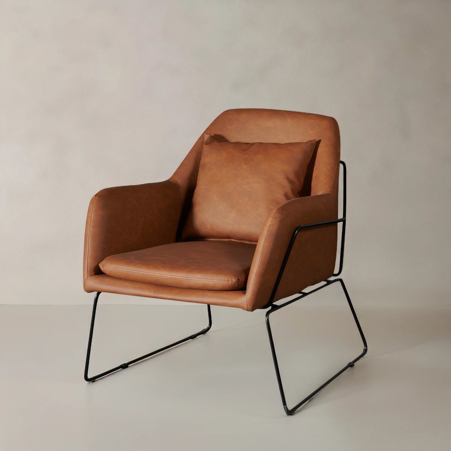 STREAM Leather Lounge Chair, Brown, 35"