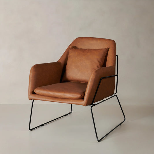 STREAM Leather Lounge Chair, Brown, 35"