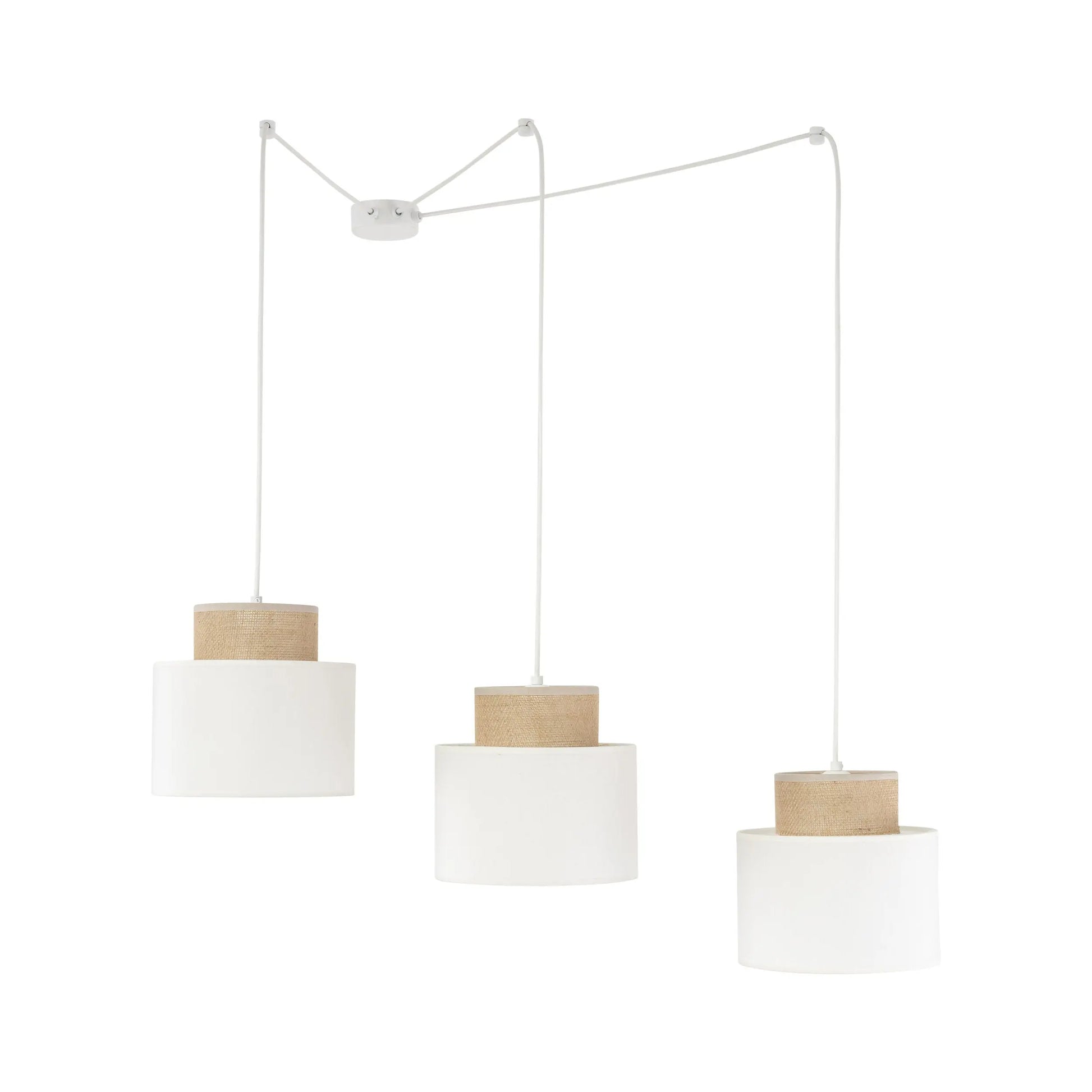 DUO White Jute Natural Suspension Light 3 LumoCrafts