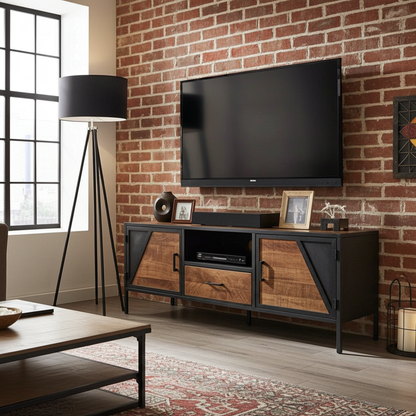 AZERA TV Stand Mango Wood and Vintage Gray Steel