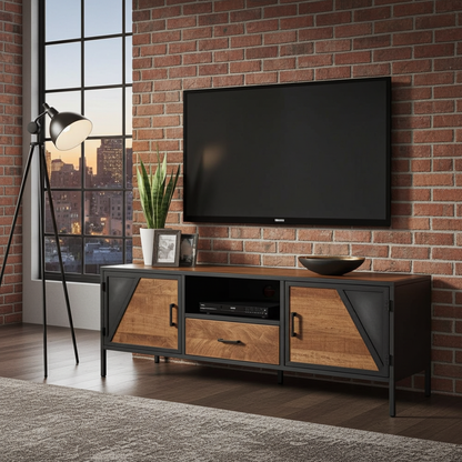 AZERA TV Stand Mango Wood and Vintage Gray Steel