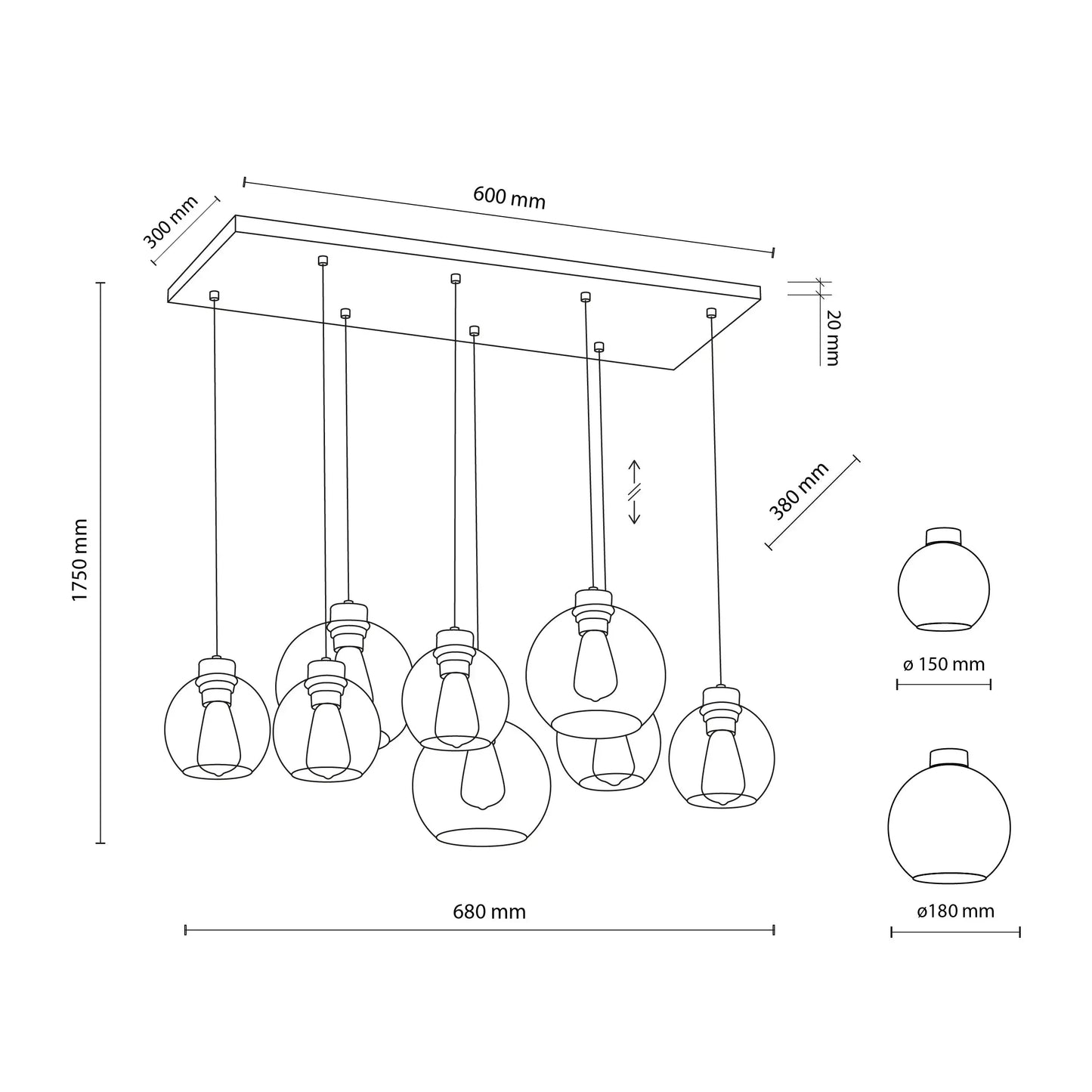 CUBUS Graphite Glass Scandinavian  Pendant Light 8 LumoCrafts