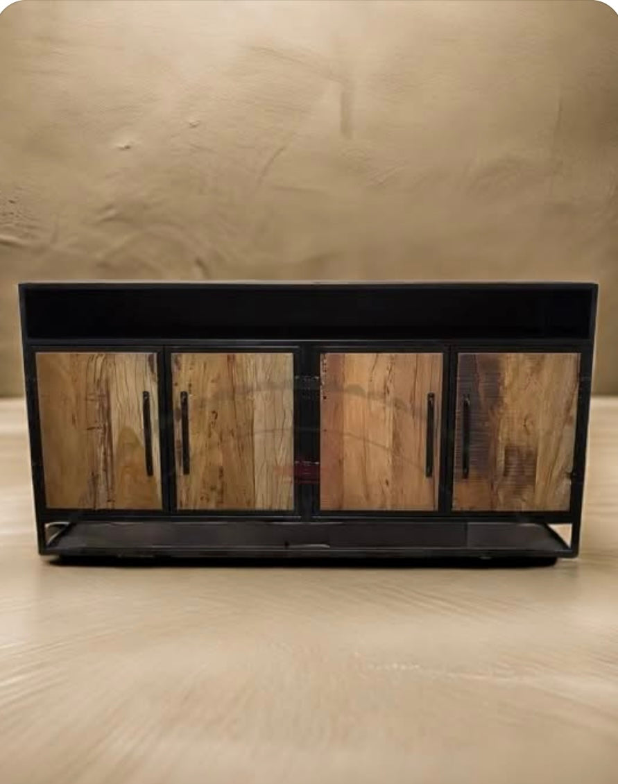 Recycled wood sideboard on black steel structure