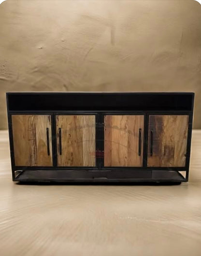 Recycled wood sideboard on black steel structure