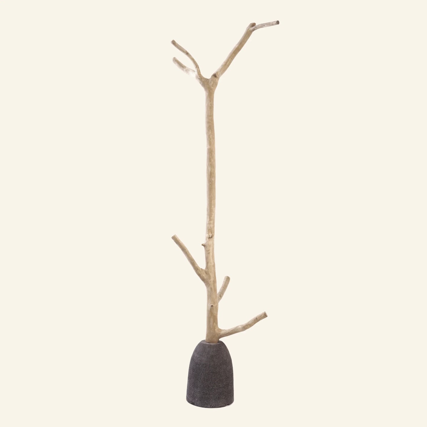Coat hook made from a tree branch and a volcanic stone base - Robinson Collection
