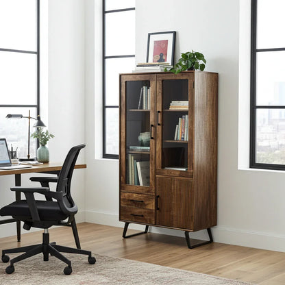 Armoire Arezzo en bois de manguier portes vitrées