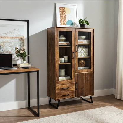 Armoire Arezzo en bois de manguier portes vitrées