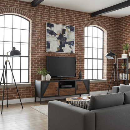 AZERA TV Stand Mango Wood and Vintage Gray Steel