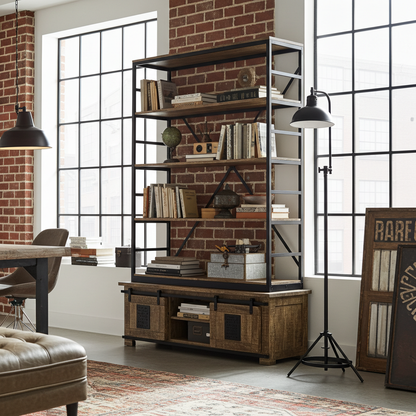 Bibliothèque Farmhouse en bois de manguier brut