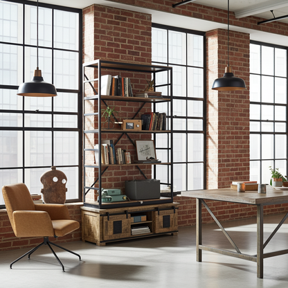 Bibliothèque Farmhouse en bois de manguier brut