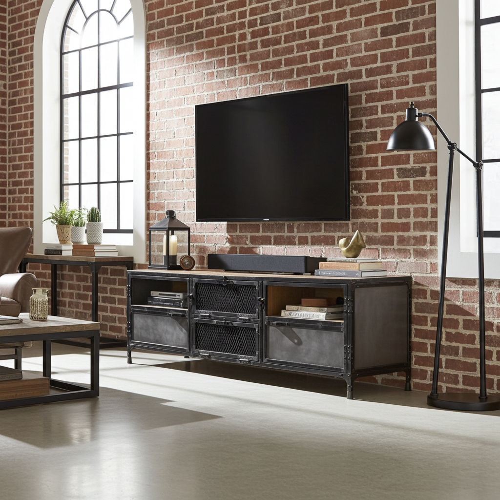 Meuble Télé Ibiza en bois de manguier et acier brut