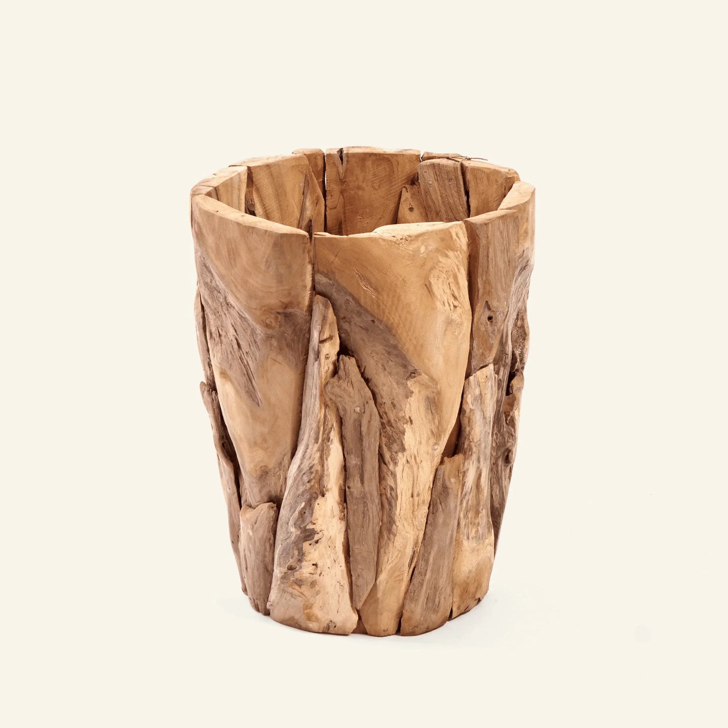 Pot made from recycled teak scraps